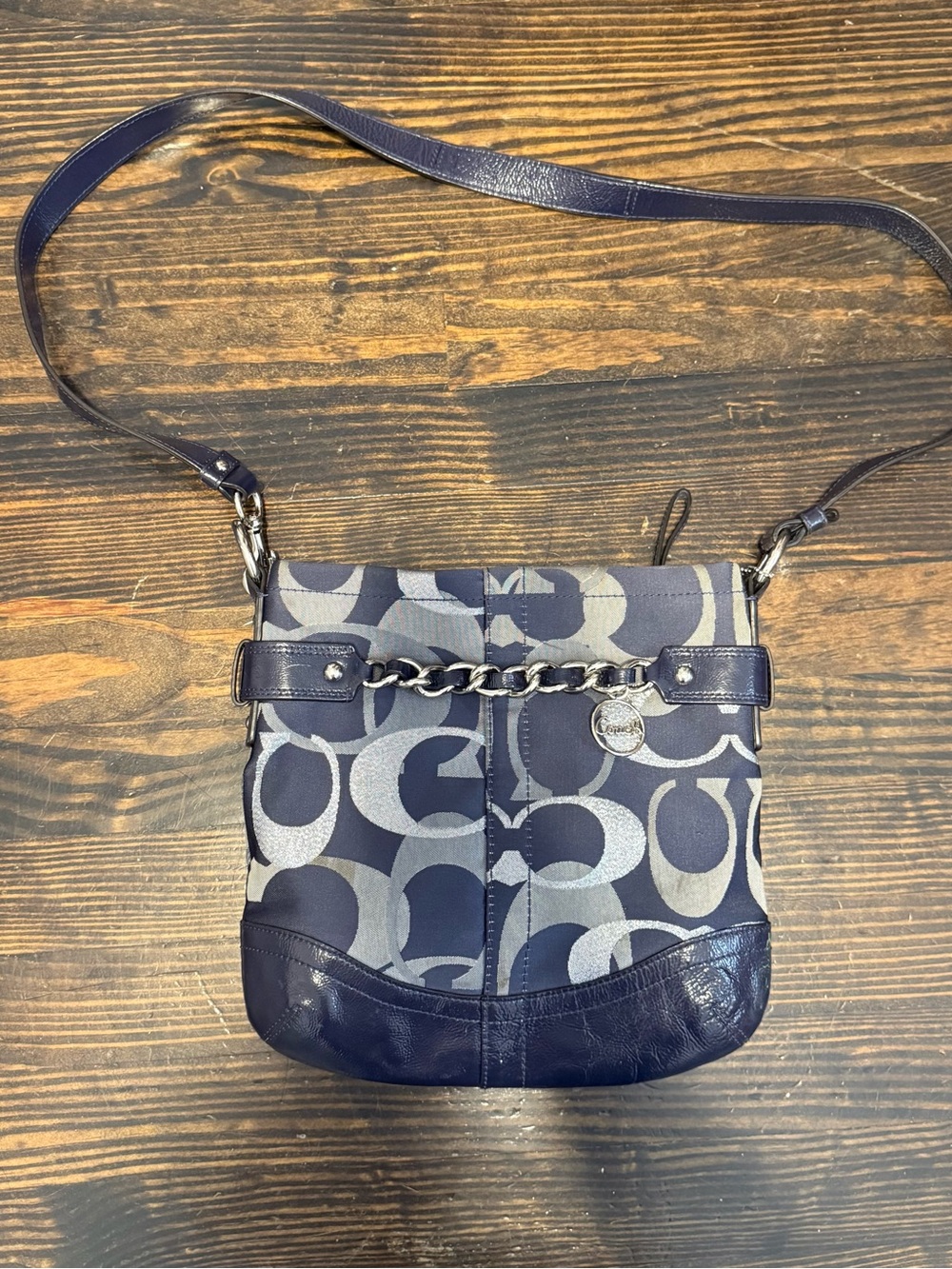 Coach Navy and Gray Signature Canvas Crossbody Bag